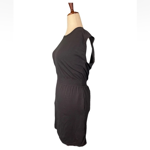 Merrell Dress Cinch Waist Cap Sleeve Lightweight Black Midi Pockets Size Small - Picture 2 of 7